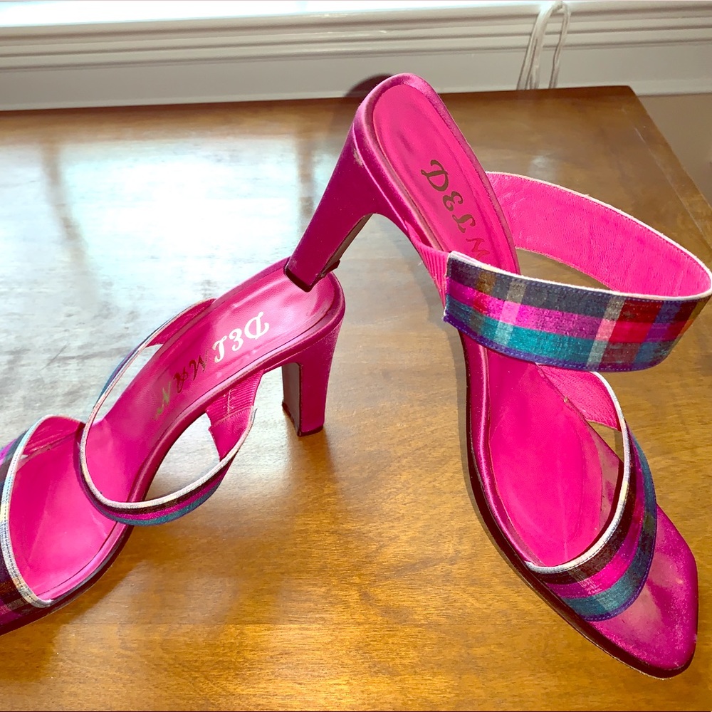 Delman Pink, Navy & Teal 2 strap sandal